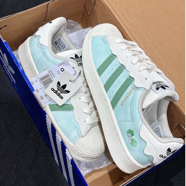 | CÓ SẴN - ẢNH THẬT | Giày thể thao adidas superstar sò xanh bản đẹp mẫu mới 2022 full box - giấy gói