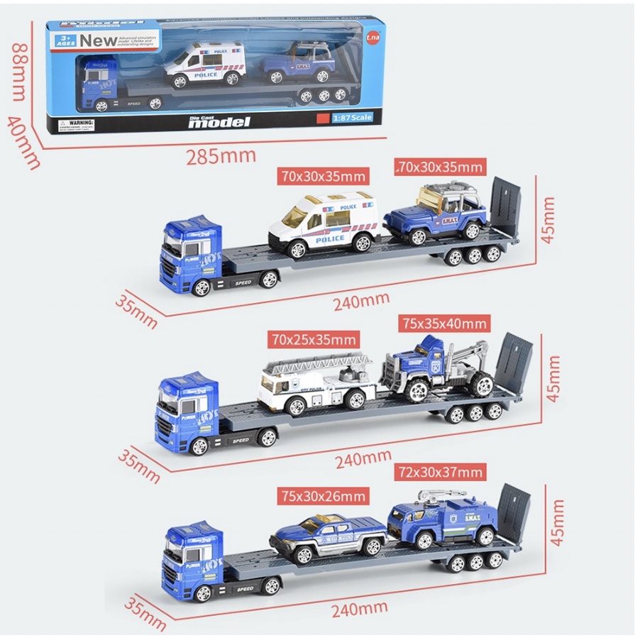 [Mới về] Mô hình xe đầu kéo hợp kim, Bộ xe đầu kéo container, Trực thăng, Xe cứu hỏa, Xe cảnh sát, Xe công trình