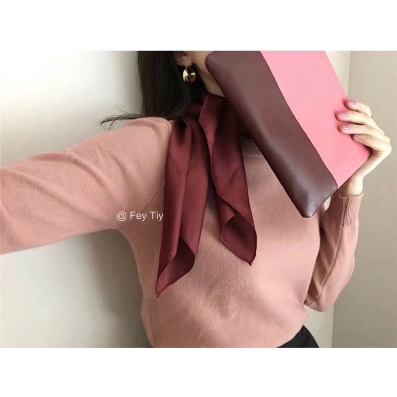 Khăn turban lụa vuông trơn choàng cổ size 70x70cm thanh lịch phong cách nữ tính đa năng dùng làm áo yếm