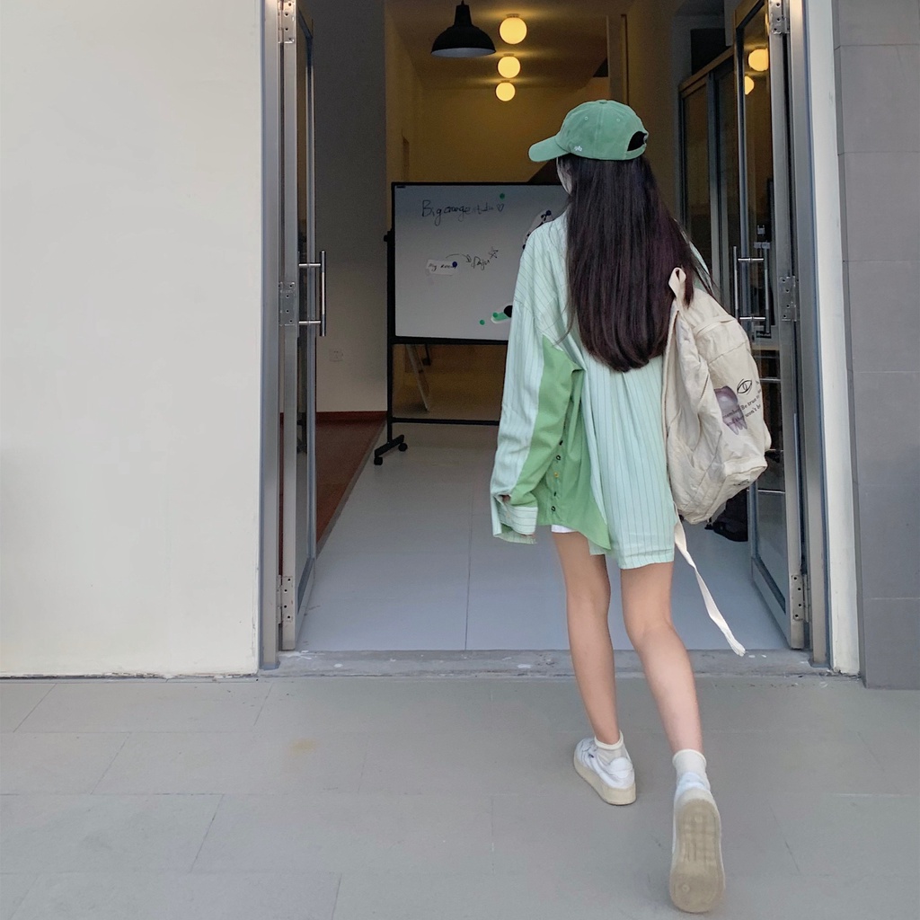 Áo sơ mi SUXI tay dài họa tiết sọc dọc phong cách Hàn Quốc thời trang cho nữ