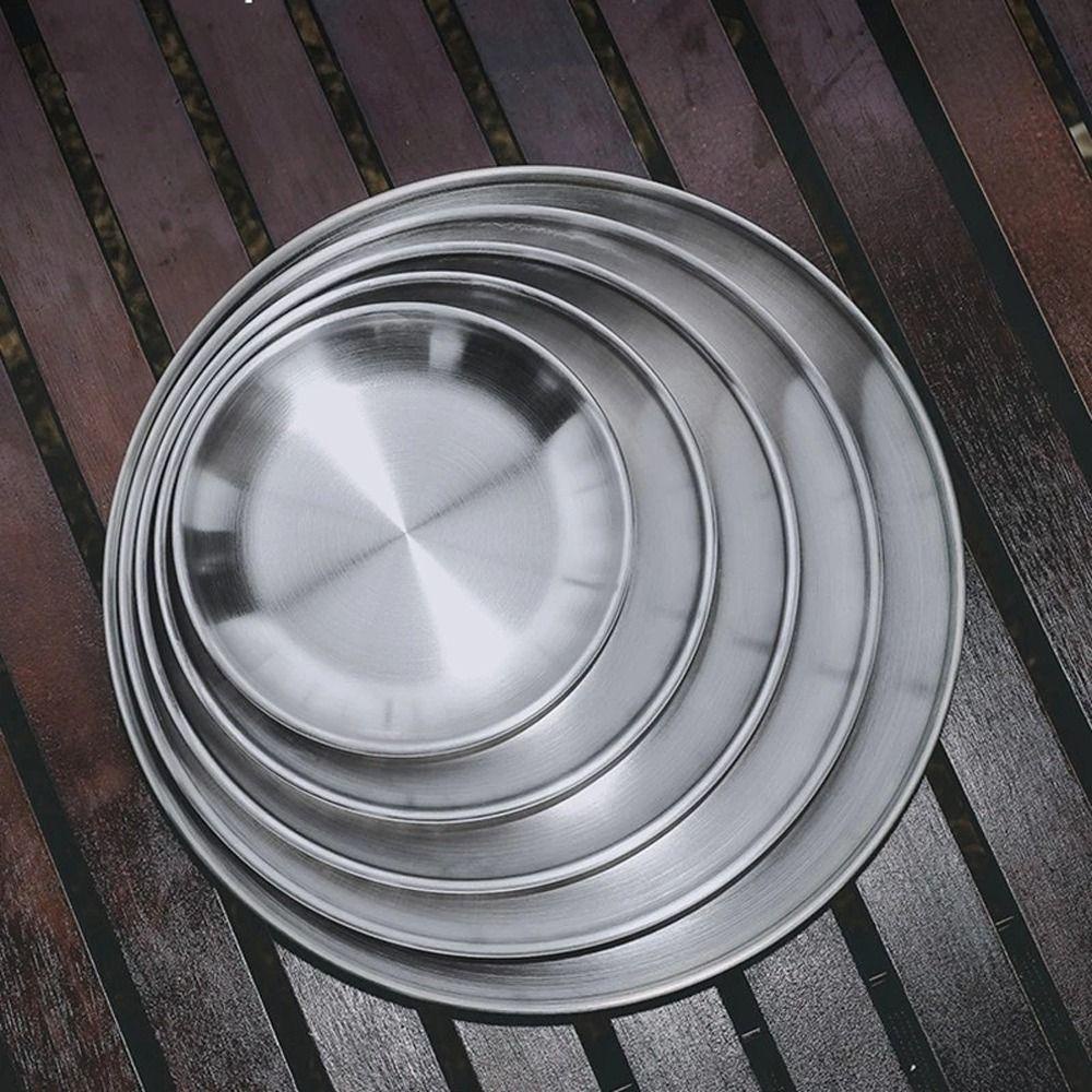 Đĩa Tròn Bằng Thép Không Gỉ Đựng Thức Ăn Cho Cắm Trại