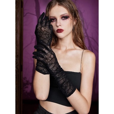 Găng tay voan lưới mỏng màu đen mạng nhện phong cách Gothic, Punk hoá trang cosplay đêm Halloween, biểu diễn, studio
