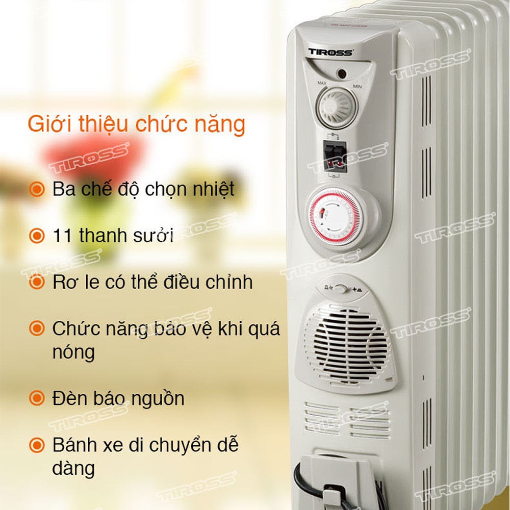 Máy Sưởi Dầu Tiross TS920, Có Hẹn Giờ, 2700W, Hàng Chính Hãng, Bảo Hành 12 Tháng