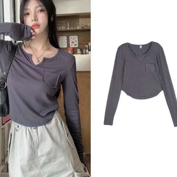 Jiashucheng Áo Thun Nữ Tay Dài Cổ Chữ V Thời Trang Quyến Rũ