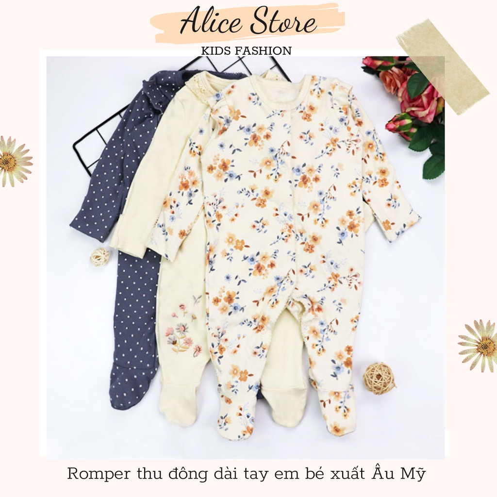 Quần áo trẻ em mùa đông 💖FREESHIP💖 Body Dài Tay Gót Liền Cho Bé Gái Thêu Họa Tiết- Hàng Xuất