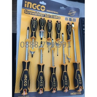 Bộ 10 tuốc nơ vít dẹp và bake đa năng ingco hksd1028