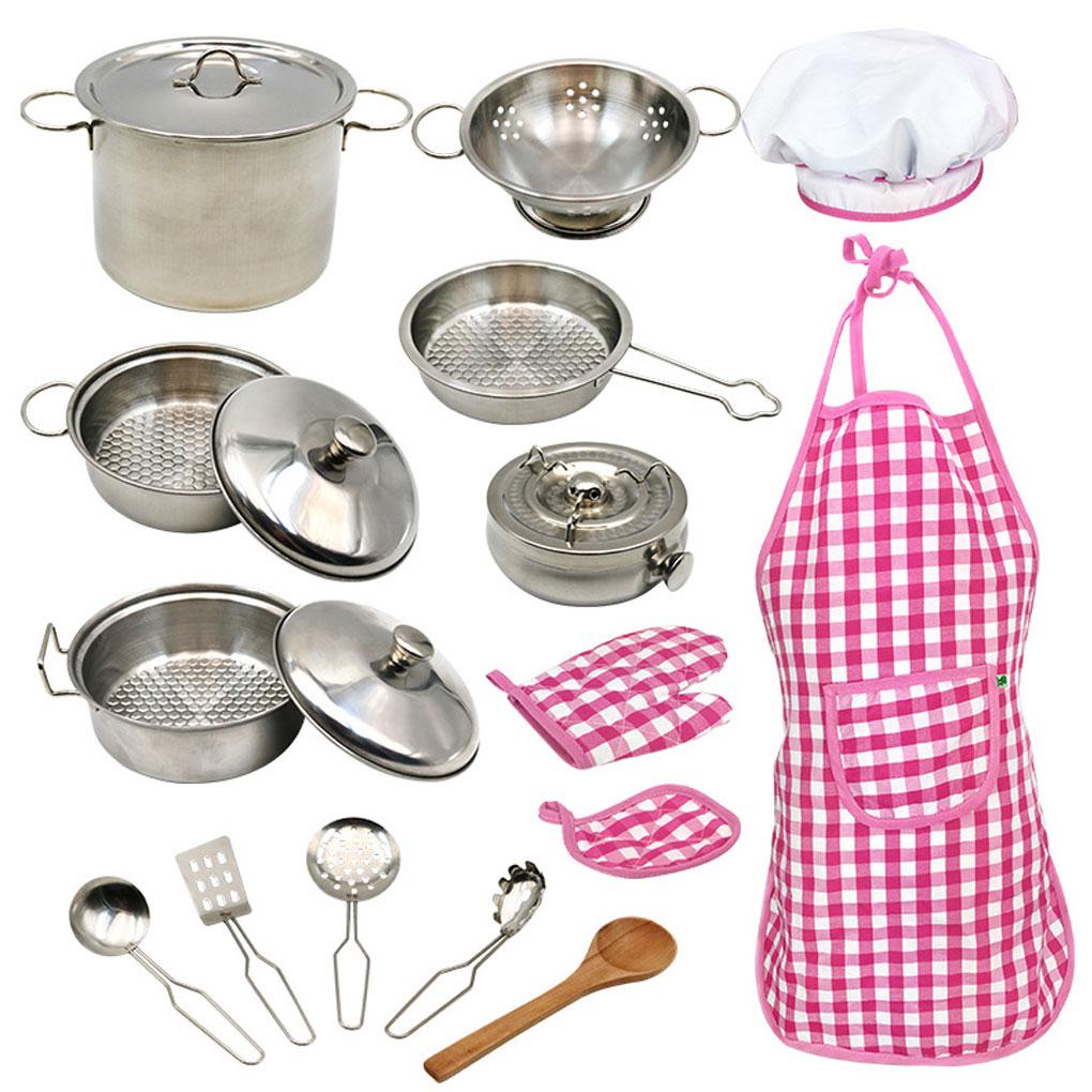 Bộ 18 Món Đồ Chơi Nấu Ăn Bằng Thép Không Gỉ Dành Cho Trẻ Em