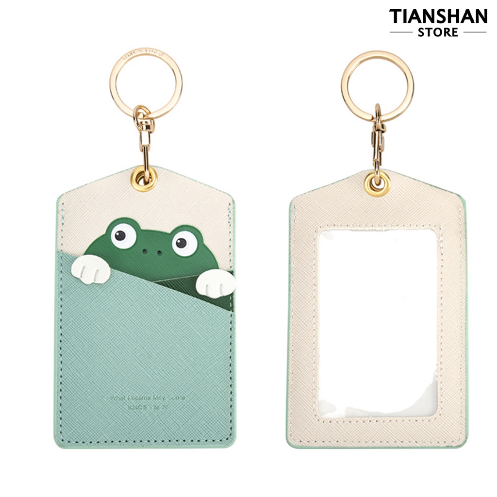 Tianshan Bao Đựng Thẻ Giả Da Họa Tiết Hoạt Hình Động Vật Dễ Thương Chống Rơi Kèm Móc Khóa Tiện Dụng Cho Trường Học