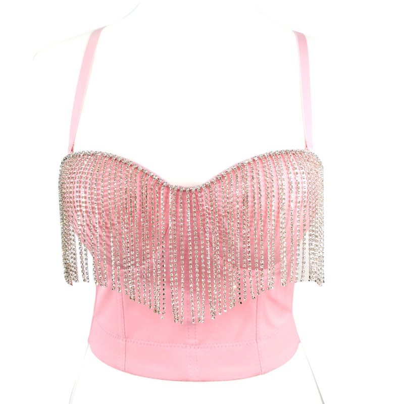 Brroa Áo Nịt Ngực Dạng Yếm Nâng Ngực Đính Đá Phối Tua Rua Phong Cách Gothic Steampunk Cho Nữ