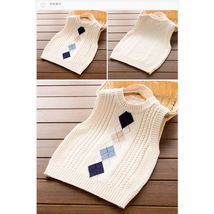 Áo Sweater Dệt Kim Không Tay Phong Cách Preppy Thời Trang Xuân Thu Dành Cho Bé Trai Và Bé Gái