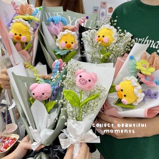 Bó hoa móc len thú mix hoa kẽm nhung custom theo yêu cầu