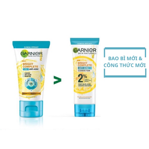 Sữa Rửa Mặt Ngăn Ngừa Mụn Garnier Skin Naturals Bright Complete Anti-Acne Cleansing Foam 100ML