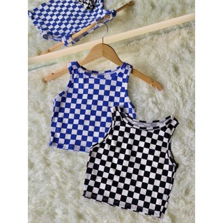 Áo kiểu nữ ba lỗ croptop basic chất thun gân caro cá tính
