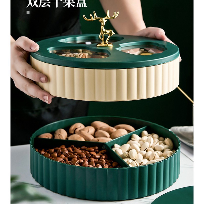 Khay Đựng Mứt Tết 2 Tầng Phong Cách Châu Âu Hiện Đại Hình Con Hưu Vàng LMKMT01