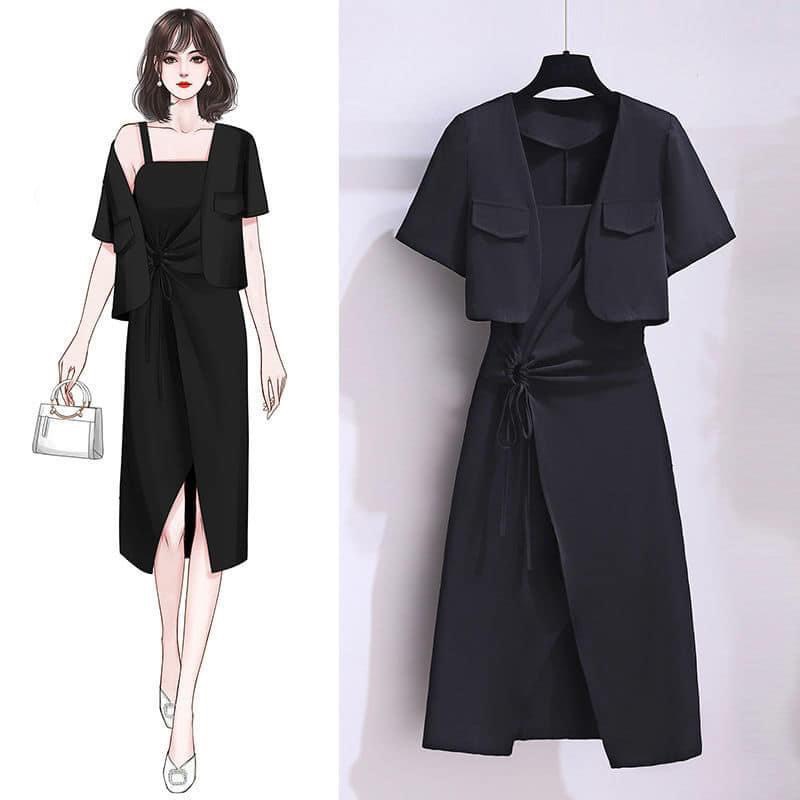 Set Đồ Nữ Bigsize , Set Đầm Dây Áo Khoác Nhúng 1 Bên Eo 100% Cotton Lạnh Loại 1 Dành Cho Người Mập 50.90kg