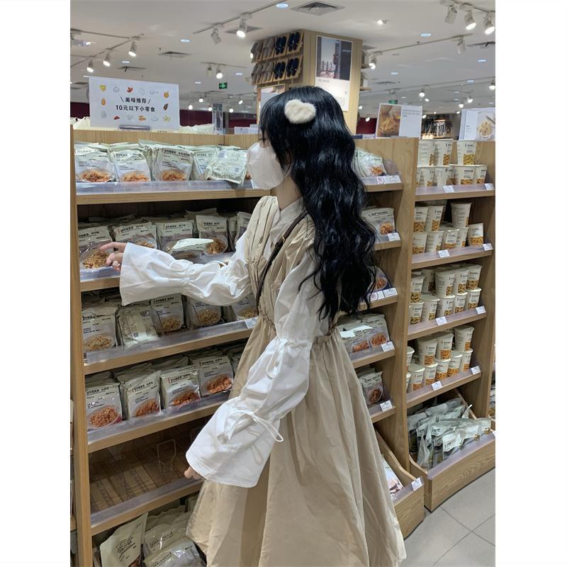 Váy babydoll váy mùa đông cho nữ váy dài Áo Sơ Mi Tay Phồng + Váy Xòe Bồng Bềnh Xếp Ly Cỡ Lớn Phong Cách Preppy Cho Nữ Sinh