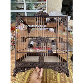  Lồng Vuông đấu Thái đấu Lồng chim chào mào gỗ mun đuôi công đục full tang rồng trụ tròn nóc chữ thập kèm đủ phụ kiện 
