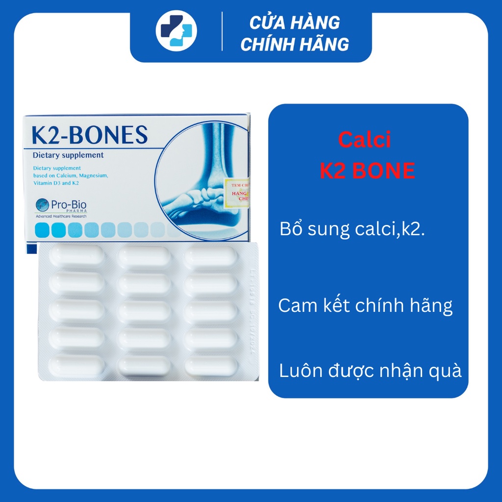 Canxi K2 - BONES,Ý, bổ sung canxi, giảm nguy cơ loãng xương(Hộp 60v) MỹPhápPharmacy