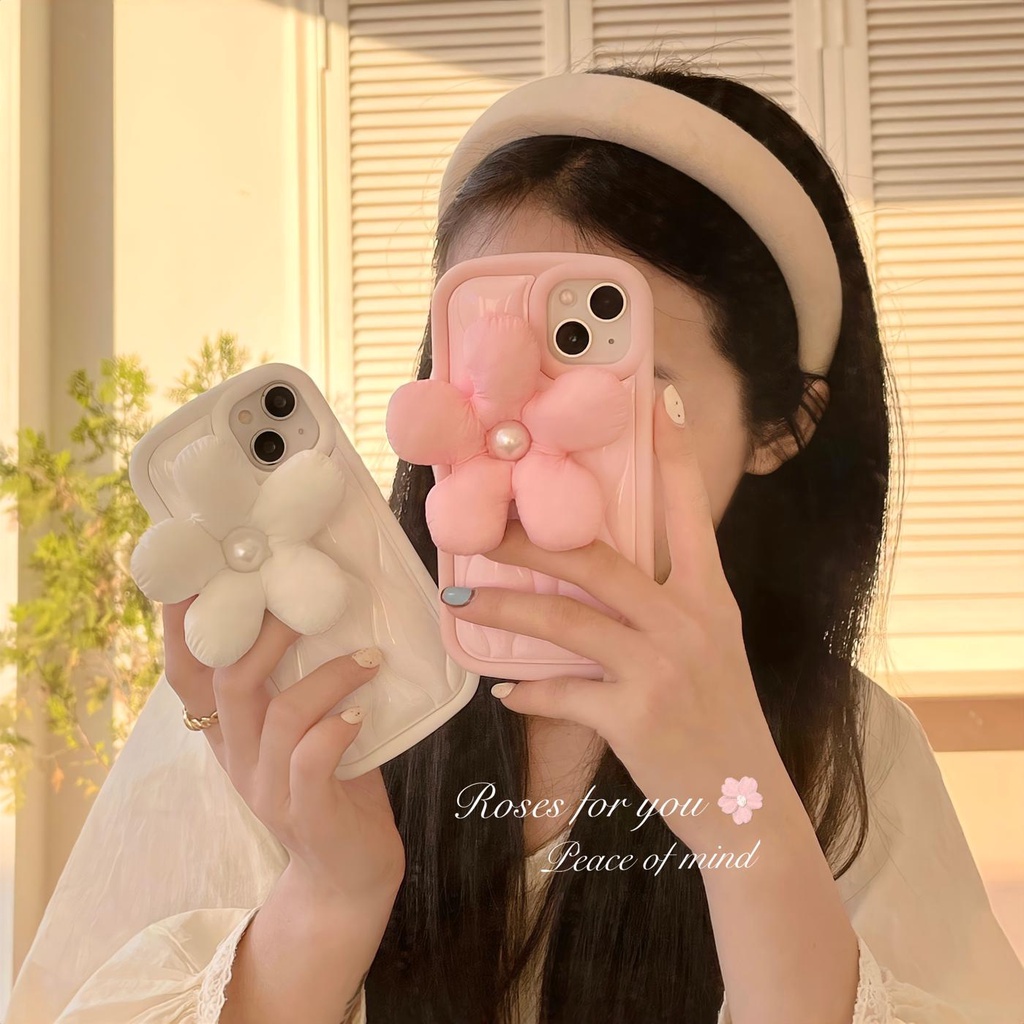 Ốp Điện Thoại TPU Dẻo Màu Trắng Hồng Họa Tiết Hoa 3D Dễ Thương Cho iPhone 14 13 12 11 Pro Max Plus