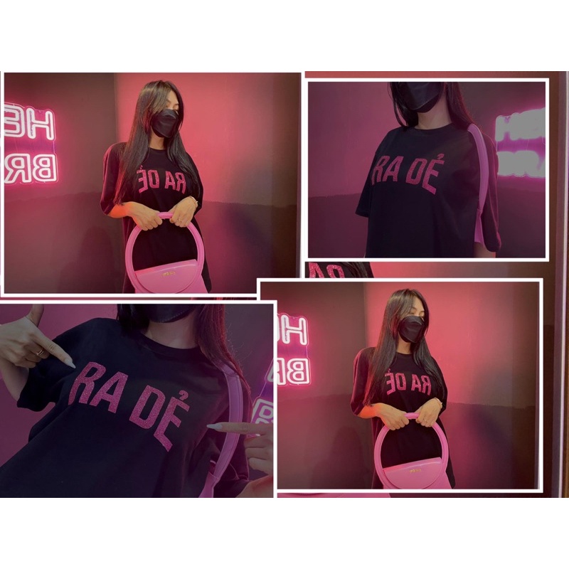 Áo thun Unisex Trouve RA DẺ in nhũ hồng kim tuyến cotton 100% oversize