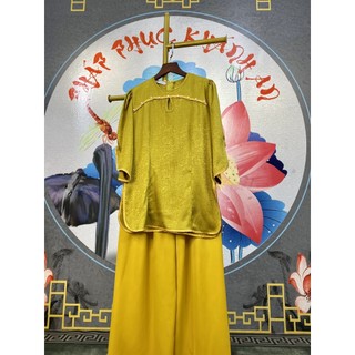 Bộ pháp phục nữ đi chùa bà ba cách tân cổ tròn giọt lệ làm từ lụa gấm cao cấp