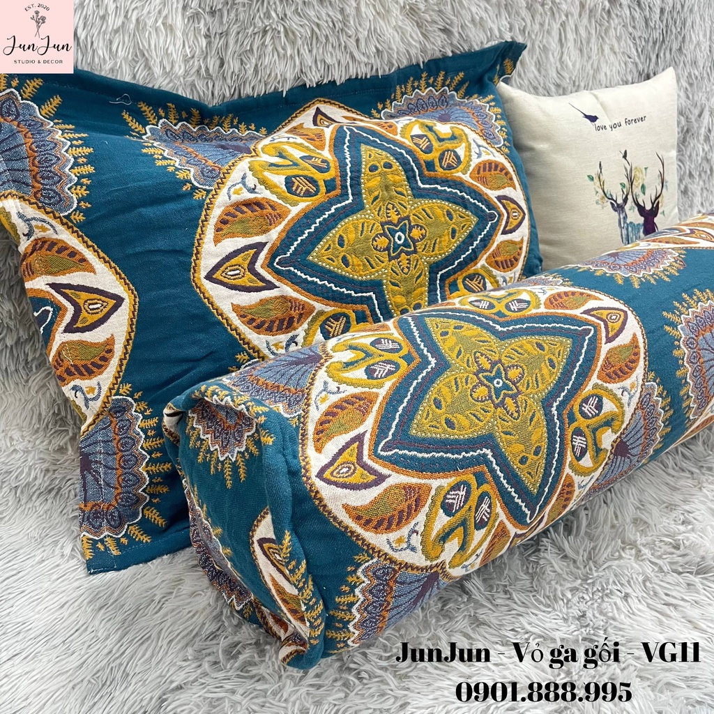 [SALES SỐC]V11_Vỏ gối ôm vải Xô Cotton Organic cao cấp có khoá kéo