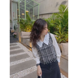 Áo sơ mi mix dạ tweed tiểu thư hàng 2 lớp