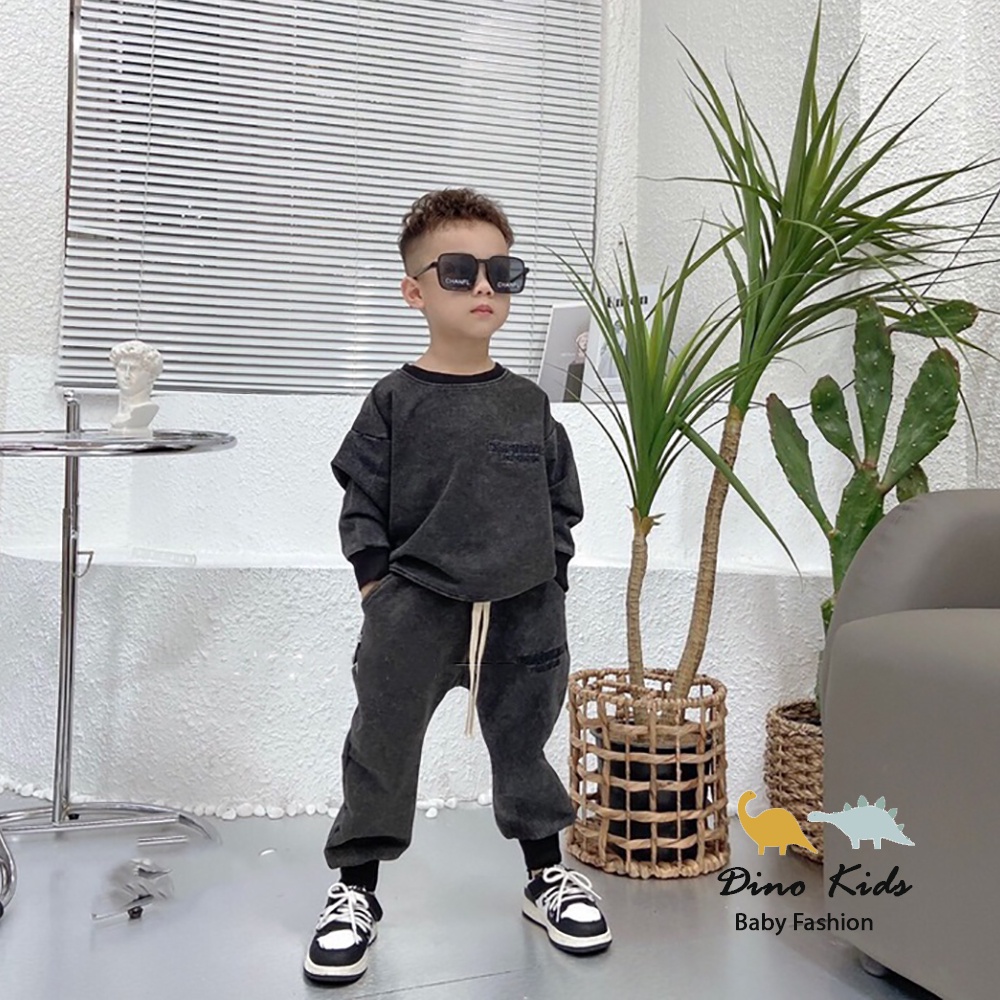 Bộ thu đông bé trai, bộ quần áo dài tay chất da cá tàu loang mốc cực ngầu cho bé 8-32kg