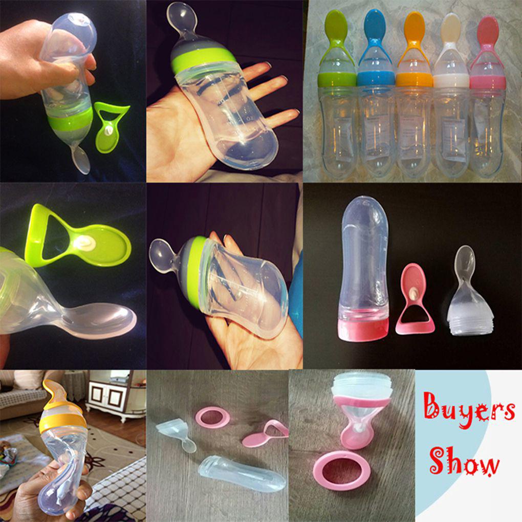 Bình Ăn Dặm Bằng Silicone 90ml Kèm Muỗng Dành Cho Trẻ Sơ Sinh