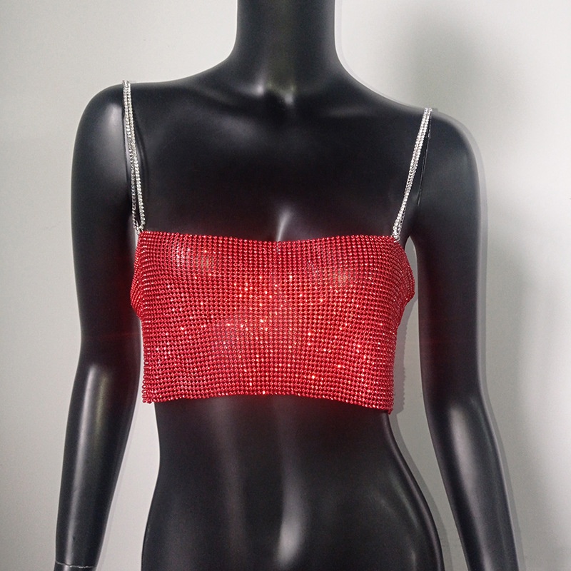 Áo Hai Dây Hở Lưng Đính Đá Kim Loại Phong Cách Âu Mỹ Quyến Rũ Cho Nữ