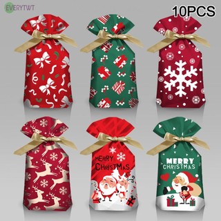 10PCS Christmas Packing Bag Ribbon Drawstring Bag Candy Bag Gift Bundle Pocket biscuit bag, gift bag