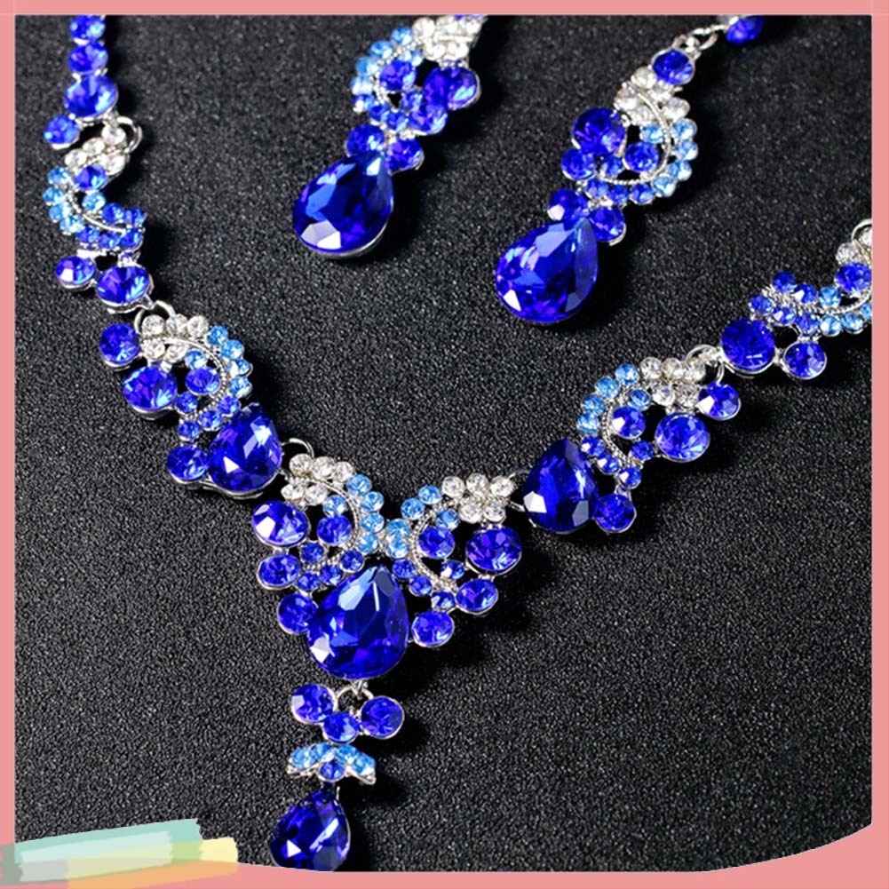 Bộ 2 Vòng cổ Và Đôi Khuyên Tai Hình Bán Nguyệt Đính Đá Sang Trọng Cho Nữ