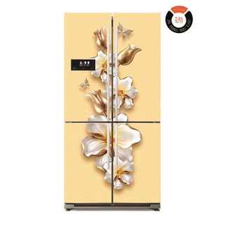 Decal dán tủ lạnh cỡ đại sbs hoa vàng 3d sang trọng