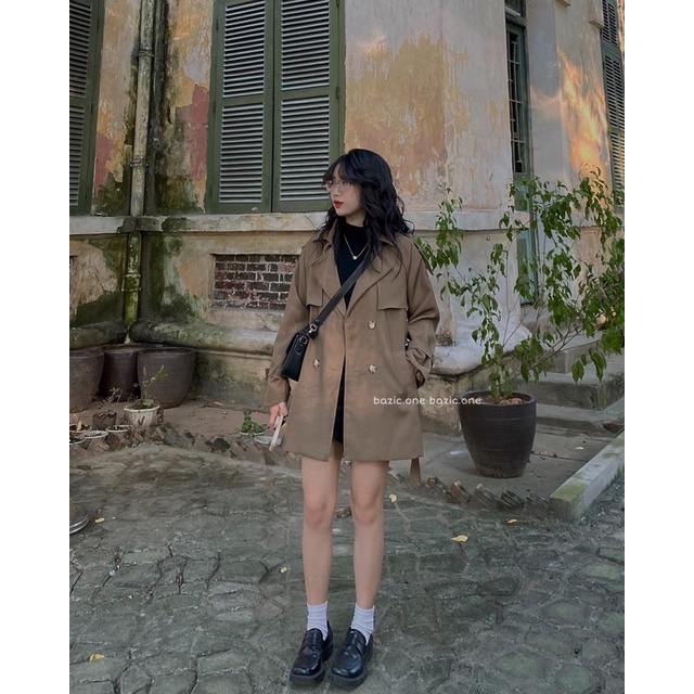 Áo trench coat 2 lớp, áo măng tô dáng dài kèm đai Bazic one