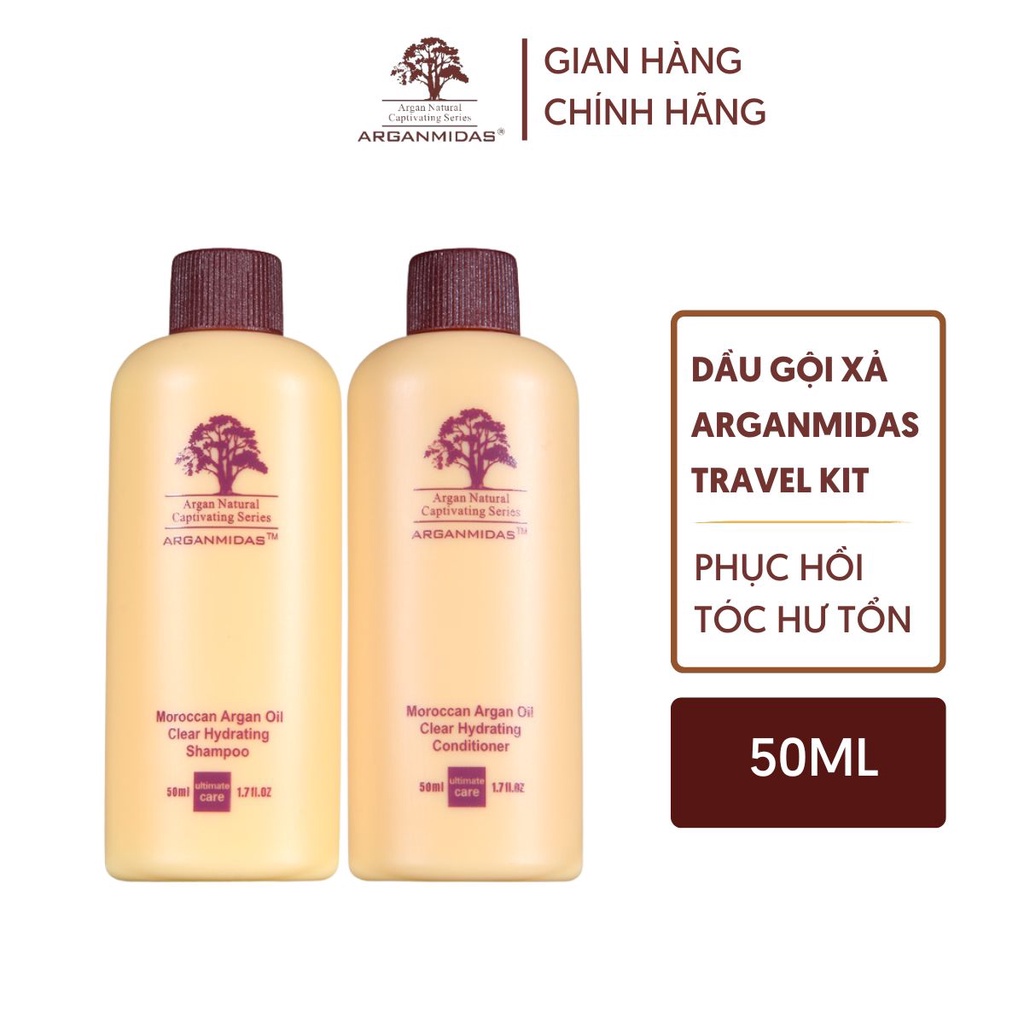 Bộ dầu gội và dầu xả Arganmidas Moroccan Argan Oil Hair Care Travel Kit dưỡng tóc giúp tóc chắc khỏe suôn mượt 50ml