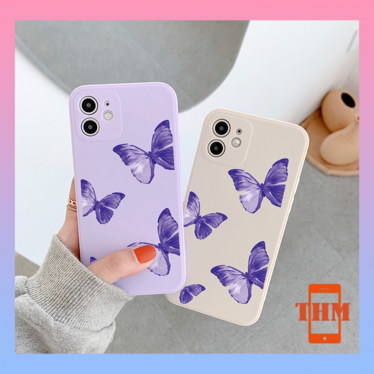 Ốp Điện Thoại Cạnh Vuông Họa Tiết Bướm Tím Cho iphone 6/6plus/6s/6splus/7/7plus/8/8plus/x/xr/xs/11/12/13/pro/max/plus/promax-3069