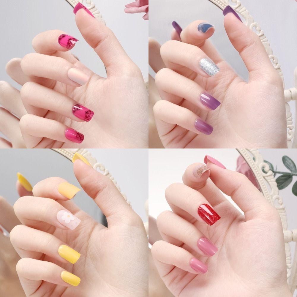 Bộ Móng Tay Giả Ngắn Che Phủ Toàn Diện Màu Sắc Ngọt Ngào