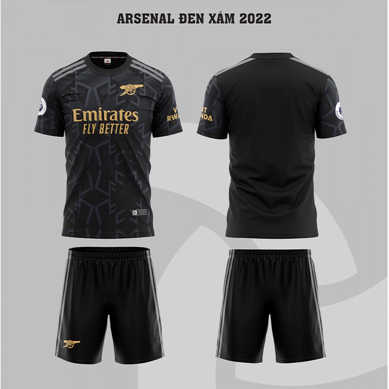 Quần Áo Bóng Đá, Đồ Đá Banh Arsenal Đen 2022 2023 - Thun Lạnh Cao Cấp, Không Nhăn, Không Xù Lông