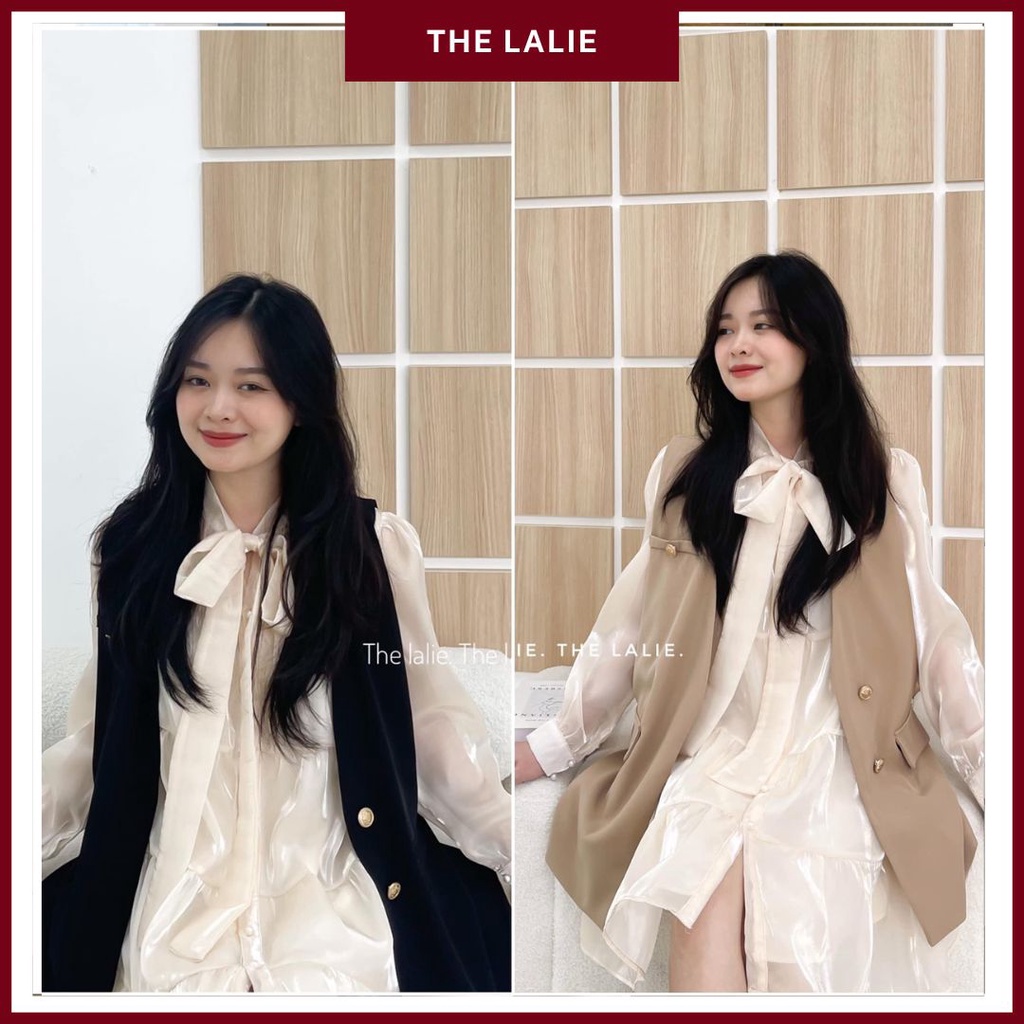Set váy babydoll đi tiệc tiểu thư cổ nơ kèm áo gile blazer,áo vest gile nữ phối váy tơ cực xinh