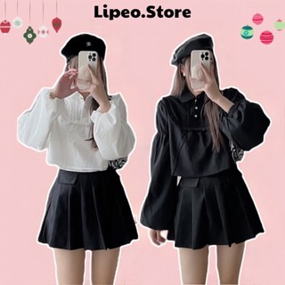 Áo xốp tay bồng cổ ly bèo cúc ngọc Tiểu thư