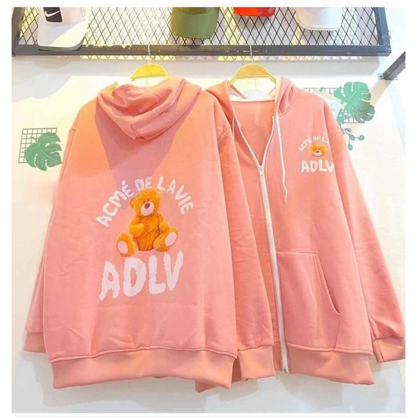 Áo Khoác Nỉ Lót Bông Dây Kéo in chữ ADLV GẤU form rộng ullzang Unisex shopmap