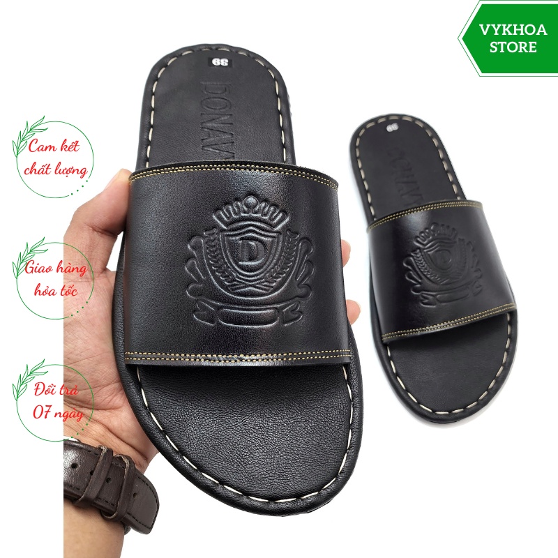 Dép quai Ngang Nam Da Bò Thật 100% May Quai Chắc Chắn Bao Đi Nước - Kiểu Quai Vương Miện Đẳng Cấp D.qnvm