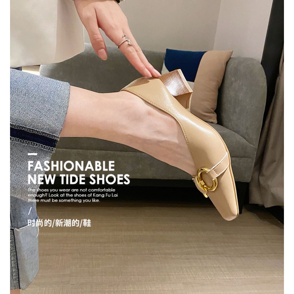 Giày Cao Gót Nữ Mũi Tròn, Giày Cao Gót Đế Vuông Charm xích Cao 4 Phân Da Mềm Cao Cấp_DA779