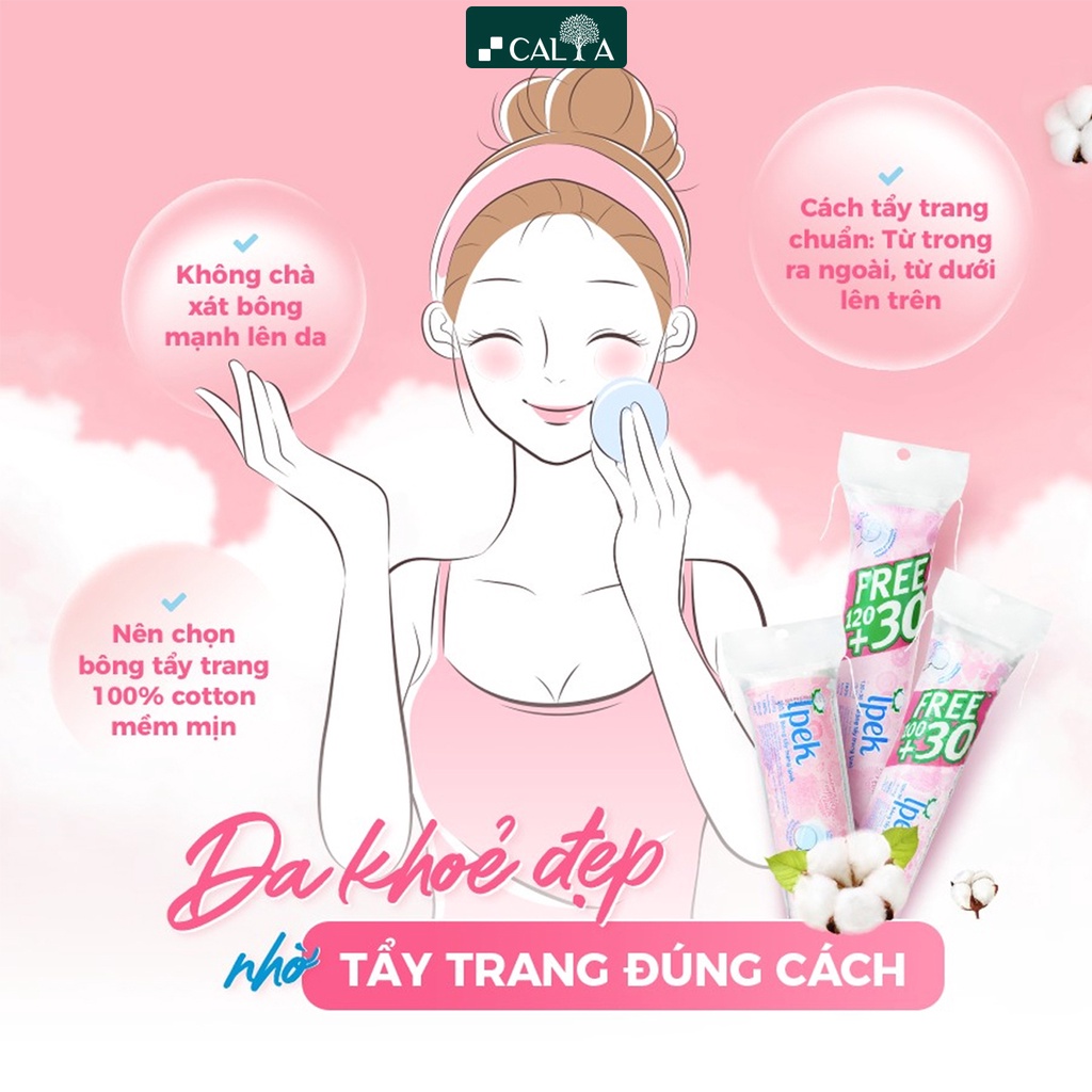 Bông Tẩy Trang Ipek Mềm Mịn, Không Xơ 130 Miếng - Ipek Cotton Pads 130 Miếng