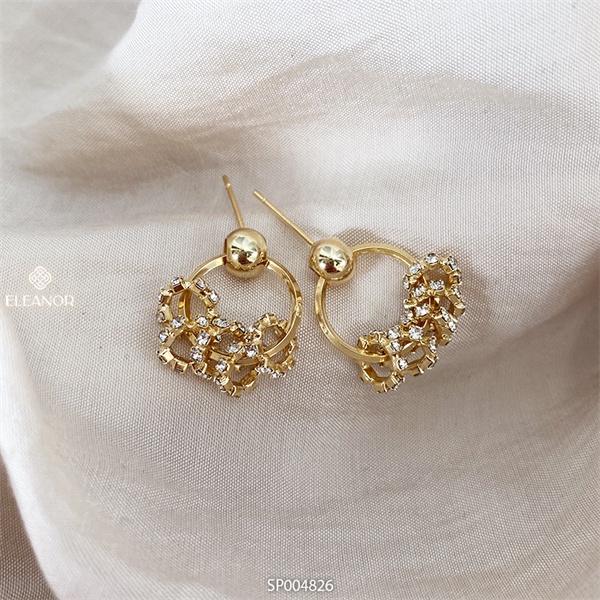 Bông tai nữ chuôi bạc 925 Eleanor Accessories đính đá khuyên tròn phối bi phụ kiện trang sức 4826