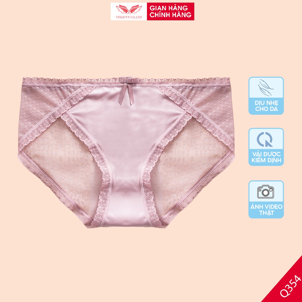 Quần lót nữ ren xuyên thấu sexy VINGO phối lụa quyến rũ đáy 2 lớp cotton kháng khuẩn thoáng khí Q354 VNGO