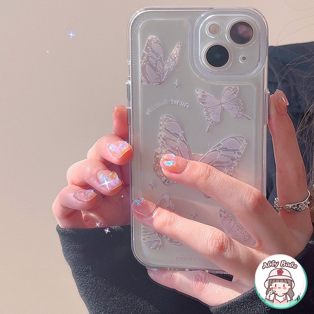 Ốp Điện Thoại TPU Mềm Trong Suốt Họa Tiết Bướm Hồng Cho Iphone 14 Pro Max 11 7Plus 13 12 11 Pro Max X XS XR