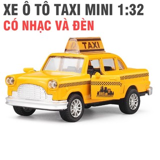 Mô hình xe ô tô taxi mini 1:36 bằng kim loại đồ chơi trẻ em có nhạcvà đèn sáng mở được cửa xe