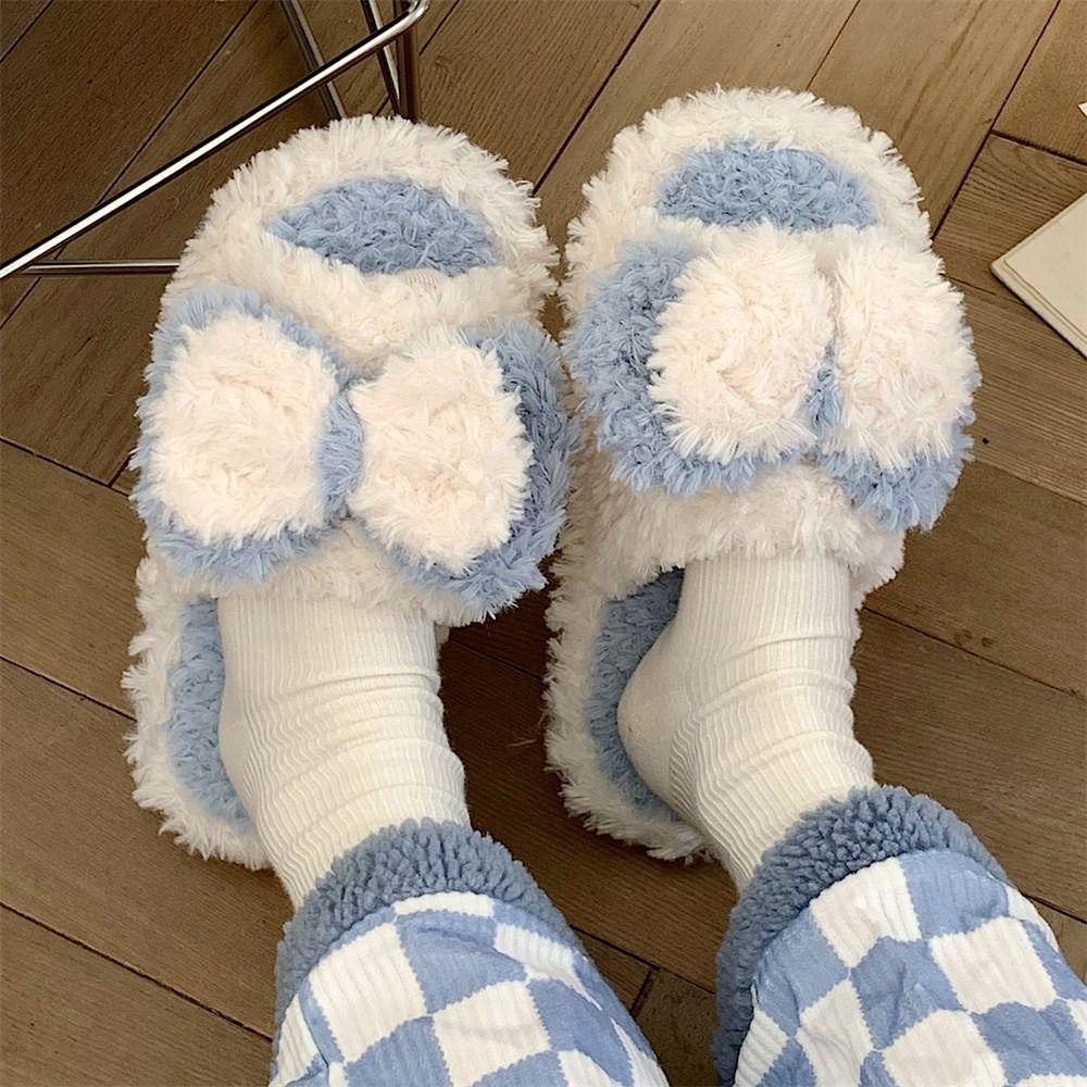 Dép Bông Đi Trong Nhà Chống Lạnh &amp; Trượt Đính Nơ Bằng Vải Bông Cho Nữ