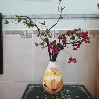 Bình vẽ hoa vàng hút tài lộc sơn mài cao cấp thanh bình lê size 24x18x18 cm cắm hoa, trang trí kệ, bàn làm việc, quà tặn